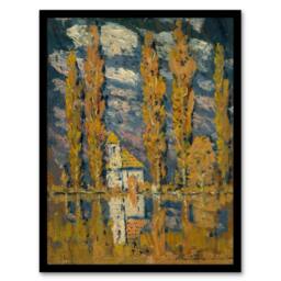 Artery8 Ferdinand Katona Poplar Trees by the Water Framed Wall Art Print in Orange - Size: A4 - thumbnail 1
