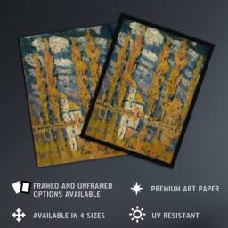 Artery8 Ferdinand Katona Poplar Trees by the Water Framed Wall Art Print in Orange - Size: A4 - thumbnail 2