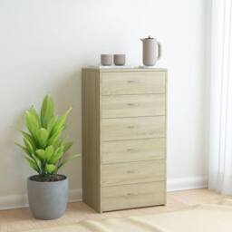 Berkfield Home Sideboard with 6 Drawers Sonoma Oak 50x34x96 cm Engineered Wood in Brown - Size: 50 x 34 x 96 cm - thumbnail 1