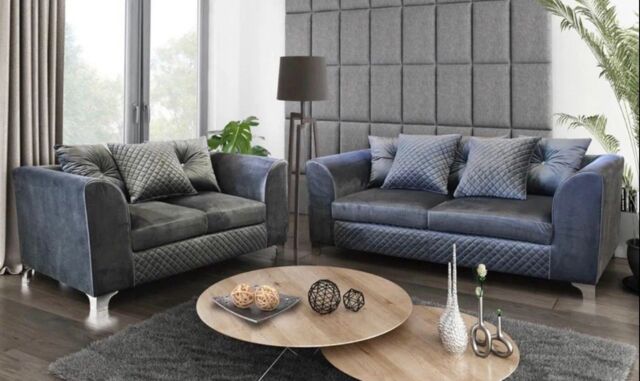 Snugg Furniture UK Limited (3+2 Seater) Stork Plush Velvet Sofa in Grey - image 1