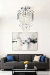Living and Home Chrome-Accented Crystal Cascade Flush Mount Chandelier in Silver - thumbnail 4