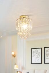 Living and Home Chrome-Accented Crystal Cascade Flush Mount Chandelier in Silver - thumbnail 5