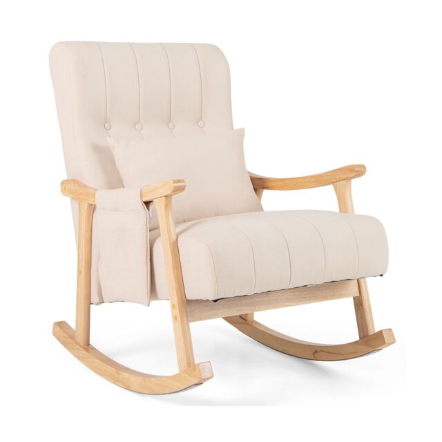Gymax Upholstered Rocking Chair Nursery Glider Rocker With Cushioned Seat in Beige - image 1