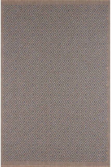 THE RUGS Jute-Looking Greek Key Outdoor Indoor Rug Blue Garden Nature 5100B - Size: 140 cm x 200 cm