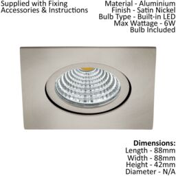 Loops 2 PACK Wall / Ceiling Flush Square Downlight Satin Nickel Spotlight 6W LED in Metallics - thumbnail 2