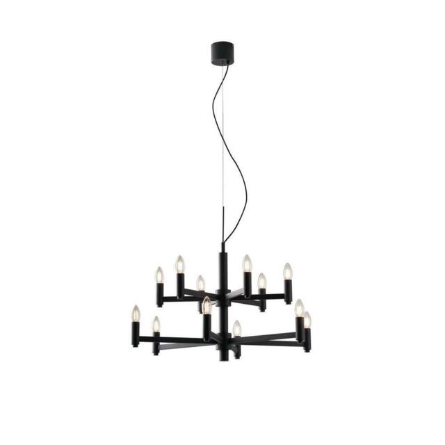 Netlighting Karol 12 Candle 2 Tier Ceiling Pendant SlateGrey E14 in Dark Grey