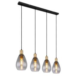 Netlighting Fanni Bar Pendant Ceiling Light Matt Black Smoke Glass Shade 4x E27