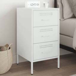 Berkfield Home Bedside Cabinet White 36x39x68 cm Steel - Size: 36 x 39 x 68 cm - thumbnail 2