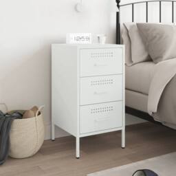 Berkfield Home Bedside Cabinet White 36x39x68 cm Steel - Size: 36 x 39 x 68 cm - thumbnail 3
