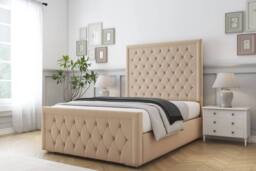 "Sloomy Monroe Plush Frame-Mattress - 50"" Upholstered Headboard in Stone - Size: Double" - thumbnail 2