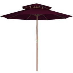 Berkfield Home Double Decker Parasol with Wooden Pole Bordeaux Red 270 cm - thumbnail 1