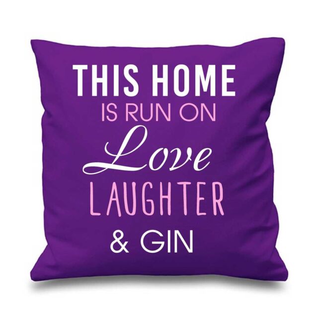 "60 SECOND MAKEOVER Purple Cushion Cover This Home Is Run By Love Laughter & Gin 16"" x 16"" Mum Friend Gift Decorative Cushion Home"