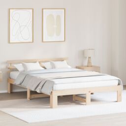 Berkfield Home Pine Wood Bed Frame Natural Solid Pine wood 140 x 200 cm in Brown - thumbnail 1