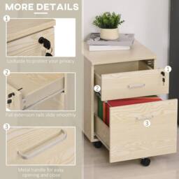 SPETLEK 2-Drawer Locking Office Filing Cabinet 5 Wheels Rolling Storage Oak in Natural - Size: 0.6m2 - thumbnail 3