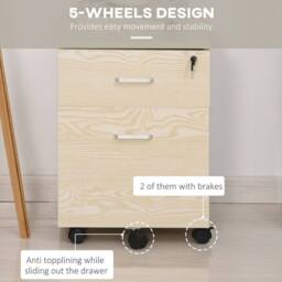 SPETLEK 2-Drawer Locking Office Filing Cabinet 5 Wheels Rolling Storage Oak in Natural - Size: 0.6m2 - thumbnail 4