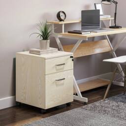SPETLEK 2-Drawer Locking Office Filing Cabinet 5 Wheels Rolling Storage Oak in Natural - Size: 0.6m2 - thumbnail 7