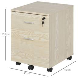 SPETLEK 2-Drawer Locking Office Filing Cabinet 5 Wheels Rolling Storage Oak in Natural - Size: 0.6m2 - thumbnail 2