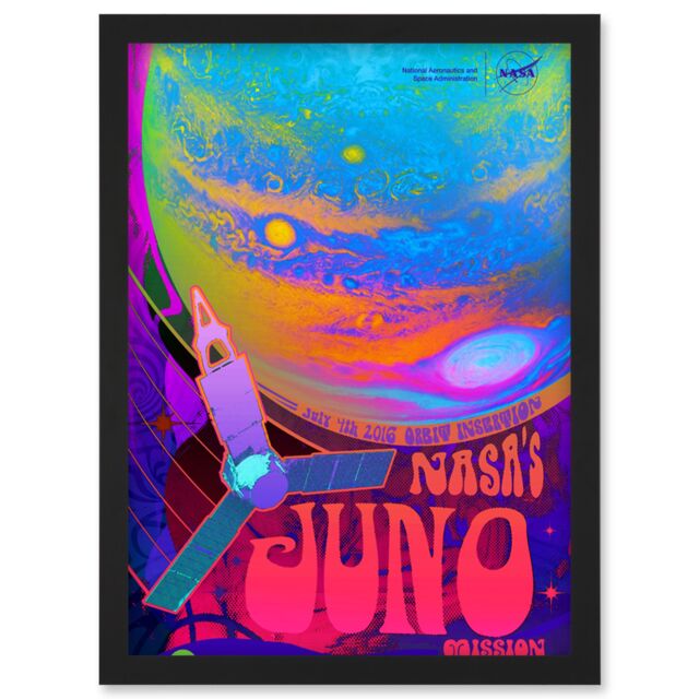 Artery8 NASA Juno Mission to Jupiter Psychedelic Artwork Framed Wall Art Print A4 in Black - image 1