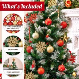 108 Pieces Christmas Tree Baubles Set - Assorted Gold & Red Decorations - thumbnail 4