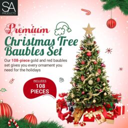 108 Pieces Christmas Tree Baubles Set - Assorted Gold & Red Decorations - thumbnail 3