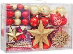 108 Pieces Christmas Tree Baubles Set - Assorted Gold & Red Decorations - thumbnail 1