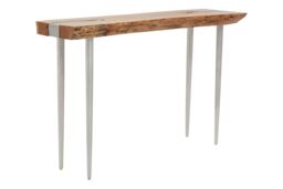 Orsina Rustic Natural Wood Console Table-Silver Finish Hallway Table With Metal Legs-Rectangular Top Couch Table in Silver