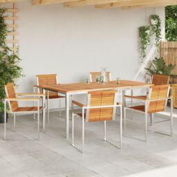 Berkfield Home 7 Piece Garden Dining Set Solid Wood Acacia in Brown - thumbnail 4