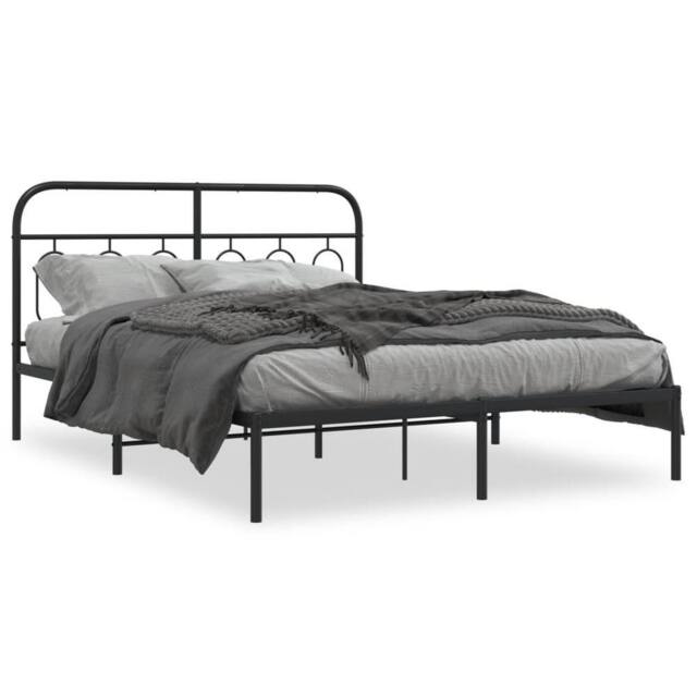 Berkfield Home Metal Bed Frame without Mattress with Headboard Black 140x190cm - Size: 140x190 cm - image 1