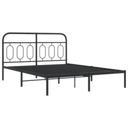 Berkfield Home Metal Bed Frame without Mattress with Headboard Black 140x190cm - Size: 140x190 cm - thumbnail 3