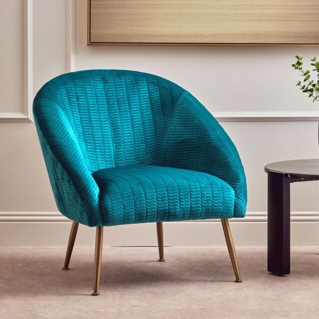 Orsina Luxury Velvet Occasional Chair, Comfortably Fashionable Gold Accented Chair in Blue - image 1