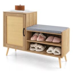 Rafaelo Mobilia Wooden Shoe Storage Bench With Cushioned Seat & Cabinets in Brown - thumbnail 5