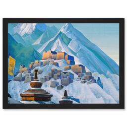Artery8 Roerich Tibet Himalayas Symbolist Mountain Landscape Painting Artwork Framed Wall Art Print A4 in Black - thumbnail 1