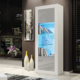 Mex Furniture LTD Display Cabinet with LED Lighting & Gloss Doors / 170cm in Light Grey - thumbnail 4