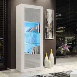Mex Furniture LTD Display Cabinet with LED Lighting & Gloss Doors / 170cm in Light Grey - thumbnail 1