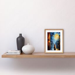 "Artery8 Wall Art Print A Street Cat Named Desire Palette Knife Oil Painting Ginger Cat Village Night Artwork Framed 9X7 Inch - Size: W7"" x H9""" - thumbnail 2