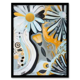 "Artery8 Abstract Daisy Wild Flowers Painting Pastels Gold Framed Art Print in Blue - Size: W12"" x H16""" - thumbnail 1