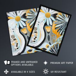 "Artery8 Abstract Daisy Wild Flowers Painting Pastels Gold Framed Art Print in Blue - Size: W12"" x H16""" - thumbnail 2