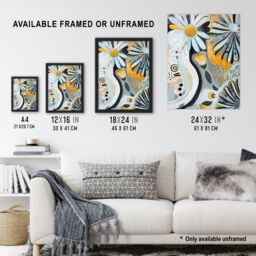 "Artery8 Abstract Daisy Wild Flowers Painting Pastels Gold Framed Art Print in Blue - Size: W12"" x H16""" - thumbnail 3