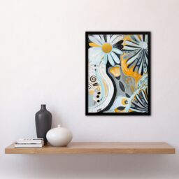 "Artery8 Abstract Daisy Wild Flowers Painting Pastels Gold Framed Art Print in Blue - Size: W12"" x H16""" - thumbnail 4