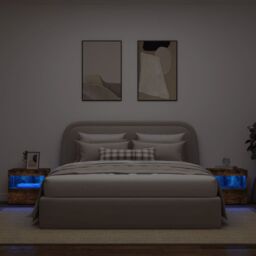 Berkfield Home Bedside Cabinets with LED Lights 2 pcs Smoked Oak 50x40x45 cm in Brown - Size: 50 x 40 x 45 cm - thumbnail 4