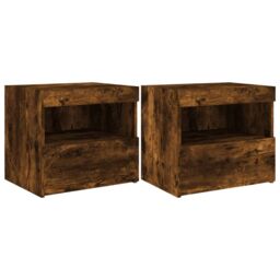 Berkfield Home Bedside Cabinets with LED Lights 2 pcs Smoked Oak 50x40x45 cm in Brown - Size: 50 x 40 x 45 cm - thumbnail 2