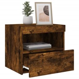 Berkfield Home Bedside Cabinets with LED Lights 2 pcs Smoked Oak 50x40x45 cm in Brown - Size: 50 x 40 x 45 cm - thumbnail 5