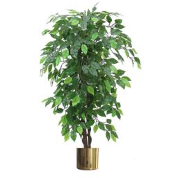 Leaf Artificial Ficus Tree Plant Green Bushy Ficus 120cm Gold Metal Planter - thumbnail 1