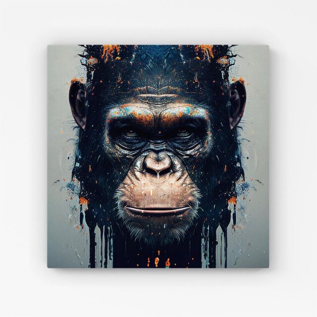 Warren Reed - Designer Gorilla Face Splashart Canvas in Brown - Size: w10 inch x h10 inch - image 1
