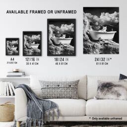 Artery8 Cat Lover Pet Bathtub on Mountain Cliff Surreal Framed Art Print in Grey - Size: A4 - thumbnail 3