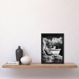Artery8 Cat Lover Pet Bathtub on Mountain Cliff Surreal Framed Art Print in Grey - Size: A4 - thumbnail 4