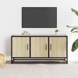 Berkfield Home TV Cabinet Sonoma Oak 100x35x50 cm Engineered Wood & Metal in Brown - Size: 100 x 35 x 50 cm - thumbnail 3