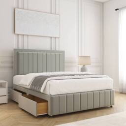 "BSSPOKE Sophia Divan Bed Plush Velvet 24""Headboard 2Drawers Footend & Mattress in Silver - Size: Small Double" - thumbnail 1