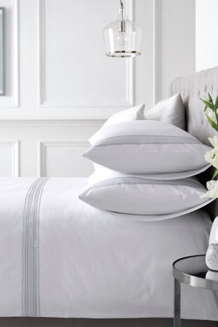 Appletree 'Embroidered Band' 100% Cotton Embroidered Duvet Cover Set in White - Size: Super King - image 1
