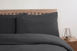 Smart Living Jersey Melange Polycotton Luxury Fitted Bedsheet or Pillowcase Pair in Charcoal - Size: King Fitted - thumbnail 3